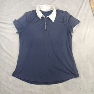 Belyn Key Women M Birdie Golf Zip Semi-Fitted Shirt Navy Golf Sports Athleisure